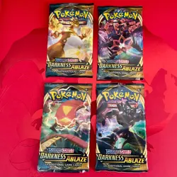 Pokemon Darkness Ablaze 4-Pack Complete Artwork for display Empty Packs/No card - Image 1