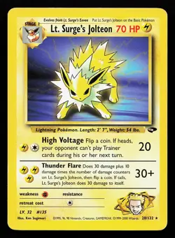 Lt. Surge's Jolteon 28/132 Rare Gym Challenge Pokemon Card - Image 1