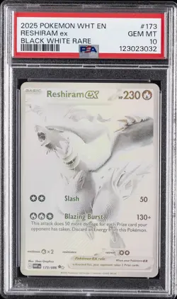 2025 POKEMON WHT EN-WHITE FLARE BLACK WHITE RARE #173 RESHIRAM EX PSA 10 - Image 1