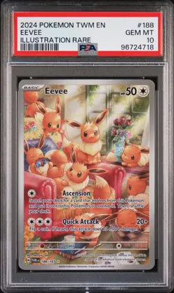 2024 POKEMON TWM EN-TWILIGHT MASQUERADE ILLUSTRATION RARE #188 EEVEE PSA 10 - Image 1