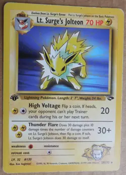 Lt. Surge's Jolteon 28/132 1st Edition Rare Non-Holo Gym Challenge Pokemon MP - Image 1