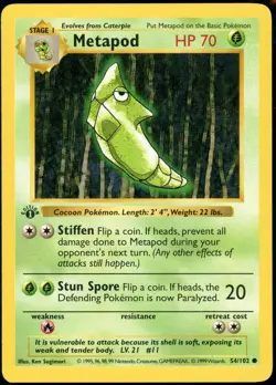 Pokemon 1st Edition Shadowless Metapod 54/102 Base Set Card LP - Image 1