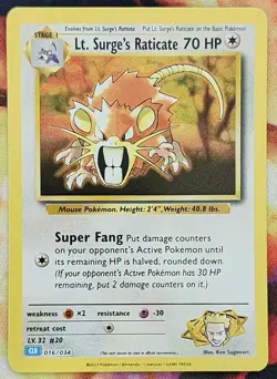 Lt. Surge's Raticate 016/034 Trading Card Game Classic Holo - Image 1