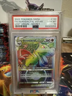 Pokemon Lost Origin Aerodactyl VSTAR 199/196 Rainbow Secret Rare PSA 10 Gem Mint - Image 1