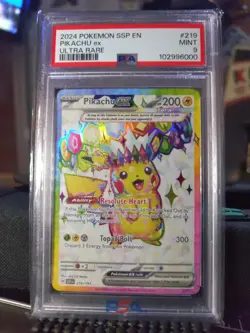 2024 Pokemon SSP EN Pikachu ex Ultra Rare 219 PSA 9 MINT - Image 1