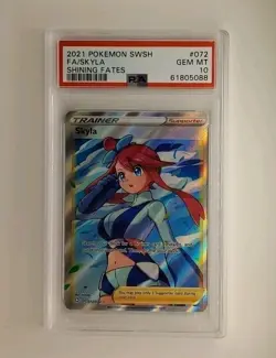 Skyla PSA 10 GEM MINT 072/072 Shining Fates Full Art Trainer Pokemon Card 2021 - Image 1