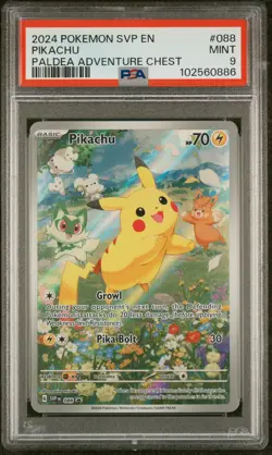 2024 POKEMON SVP EN-SV BLACK STAR PROMO PALDEA ADVENTURE CHEST PIKACHU PSA 9 - Image 1