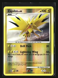 Pokemon ZAPDOS 48/147 Reverse Holo Rare (2009 Supreme Victors) LP/Light Play - Image 1