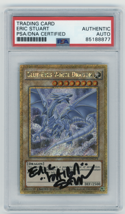 PSA Signed Eric Stuart Yugioh Blue-Eyes White Dragon MVP1-ENGV4 Gold Secret Rare - Image 1