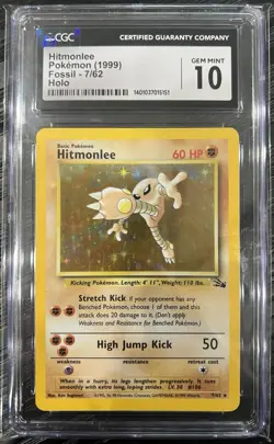 1999 Pokemon Hitmonlee #7 Fossil Holo CGC 10 Gem Mint - Image 1