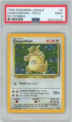 PSA 9 MINT 1999 Pokemon Jungle #5 - Kangaskhan Holo MINT No Symbol Error TCG - Image 1
