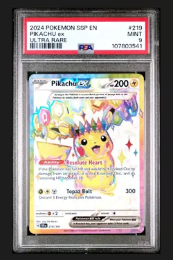 2024 Pokemon SSP EN Pikachu ex Ultra Rare Surging Sparks #219 PSA 9 - Image 1