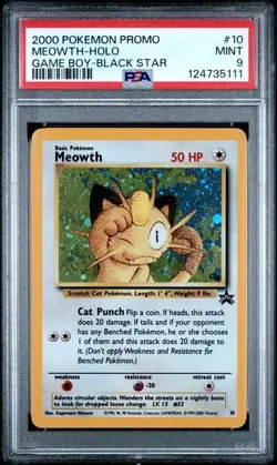 2000 Pokemon Black Star Promo Meowth Holo Card #10 Game Boy Graded PSA 9 - Image 1