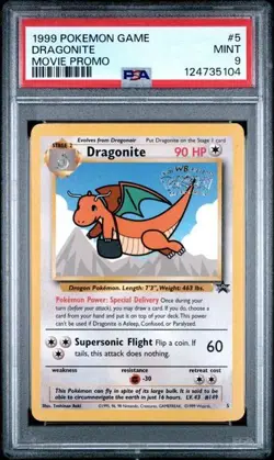 1999 Pokemon Movie Promo Dragonite Black Star Promo Card #5 Graded PSA 9 - Image 1