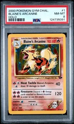 2000 Pokemon Gym Challenge Blaine's Arcanine Holo Rare Card #1 Graded PSA 8 - Image 1
