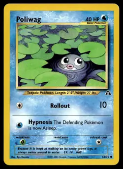 Poliwag 62/75 Pokemon Card Neo Discovery Common 40 HP Lightly Played C27 - Image 1