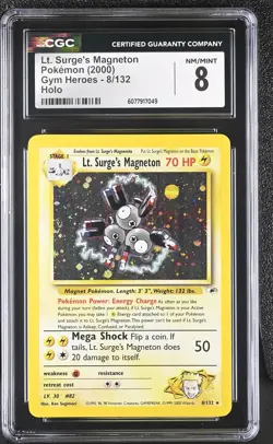CGC 8 Lt. Surge's Magneton 2000 Gym Heroes 8/132 Holo Pokemon Card - Image 1