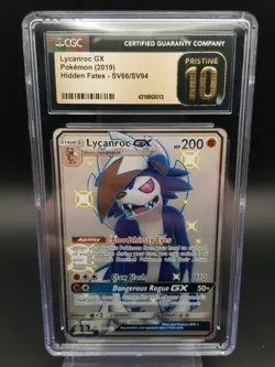 Pokemon Lycanroc GX SV66/SV94 Hidden Fates Full Art Secret Rare CGC 10 Pristine - Image 1