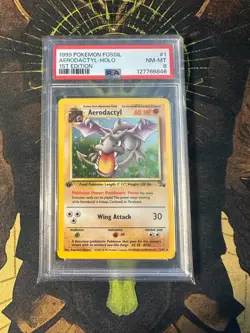 Pokemon Aerodactyl 1/62 Fossil 1st Edition Vintage Holo PSA 8 - Image 1