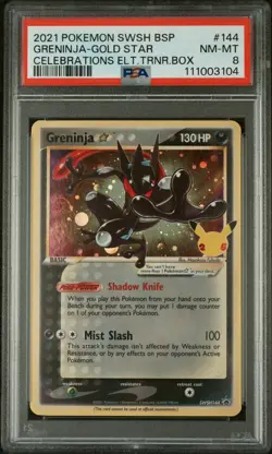 POKEMON SWSH144 GRENINJA BLACK STAR PROMO CELEBRATIONS PSA 8 WITH SWIRL NEW CERT - Image 2
