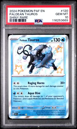 2024 POKEMON PAF EN-PALDEAN FATES SHINY RARE #120 PALDEAN TAUROS PSA 10 - Image 1