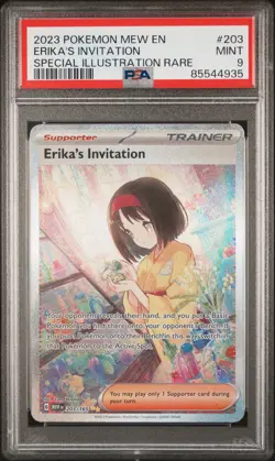 2023 POKEMON MEW EN-151 SPECIAL ILLUSTRATION RARE #203 ERIKA'S INVITATION PSA 9 - Image 1