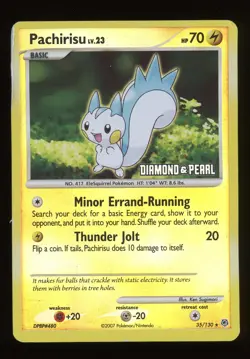DMG HP Pachirisu 35/130 Rare Diamond and Pearl Reverse Holo Stamped Pokemon Card - Image 1
