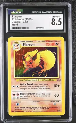 CGC 8.5 Flareon 1999 Jungle 3/64 Holo Pokemon Card - Image 1