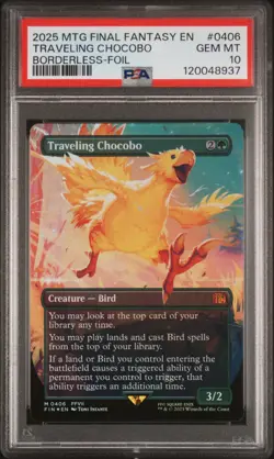 2025 MTG FINAL FANTASY BORDERLESS-FOIL #0406 TRAVELING CHOCOBO PSA 10 - Image 1