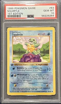 1999 Pokemon Game - SQUIRTLE - 1ST EDITION English - PSA 10 - GEM MT 63/102 - Image 1