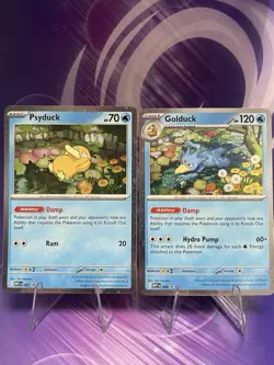 Pokemon TCG Mega Evolutions Psyduck 007 Golduck 008 Black Star Promo Holo - Image 1