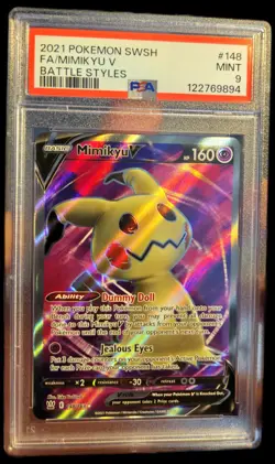 2021 Pokemon SWSH FA/Mimikyu V Battle Styles #148/163 PSA 9 - Image 1
