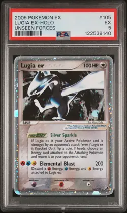 2005 POKEMON EX UNSEEN FORCES #105 LUGIA EX-HOLO PSA 5 - Image 1