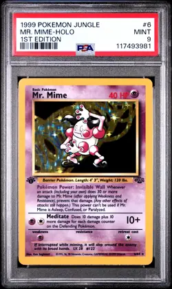 1999 POKEMON JUNGLE 1ST ED #6 MR. MIME-HOLO PSA 9 - Image 1