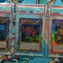 Yu-gi-oh! Stampede Slifer, Obelisk, Ra RA04-EN116-118 Platinum Secret PSA 9 Set - Image 3