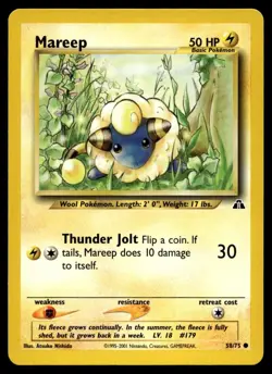 Mareep 58/75 Pokemon Card Neo Discovery Common 50 HP Near Mint C7 - Image 1