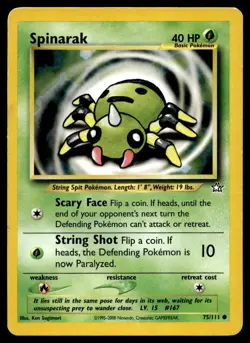 Spinarak 75/111 Pokemon Card Neo Genesis Common 40 HP Lightly Played M1 - Image 1