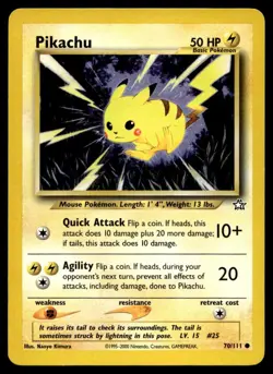 Pikachu 70/111 Pokemon Card Neo Genesis Common 50 HP Lightly Played P8 - Image 1