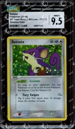 CGC 9.5 MINT+ Rattata 71/109 EX Team Rocket Returns Reverse Holo Pokemon Card - Image 1