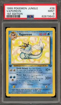 Pokemon Vaporeon Jungle 1st Edition NON Holo Rare #28 PSA 9 Mint - Image 1