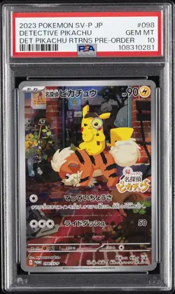 2023 POKEMON JAPANESE SV-P PROMO #098 DETECTIVE PIKACHU PSA 10 - Image 1