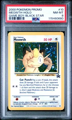 2000 POKEMON PROMO BLACK STAR GAME BOY #10 MEOWTH-HOLO PSA 8 - Image 1
