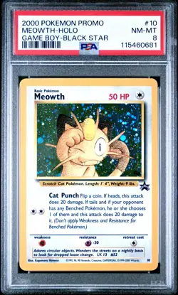 2000 POKEMON PROMO BLACK STAR GAME BOY #10 MEOWTH-HOLO PSA 8 - Image 1