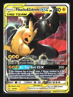 Pokemon PIKACHU & ZEKROM GX 33/181 Ultra Rare Holo (SM Team Up) LP/Light Play - Image 1