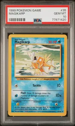 1999 POKEMON BASE SET UNLIMITED #35 MAGIKARP PSA 10 - Image 1