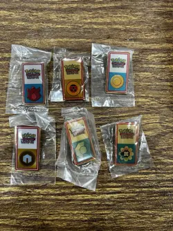 Pokemon League Badges Pins Gym Lot Of 6 Factory Sealed - Image 1