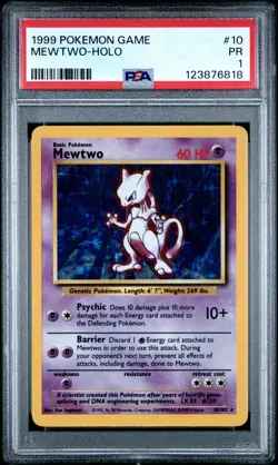 1999 POKEMON GAME #10 MEWTWO-HOLO PSA 1 - Image 1