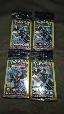 4 POKEMON Sun & Moon BURNING SHADOWS 3 Card Mini Booster Packs Sealed - Image 1