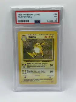 1999 Pokemon Raichu Holo Rare Card 14/102 Base Set, PSA 7 Near Mint - Image 1