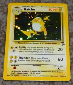 POKEMON RAICHU HOLOGRAPHIC CARD 16/130 BASE SET 2 2000 - Image 1